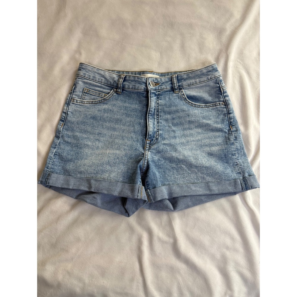 H&M Women Light Wash Cuffed High Waisted Denim Shorts Size 10 P/N 0817477 1